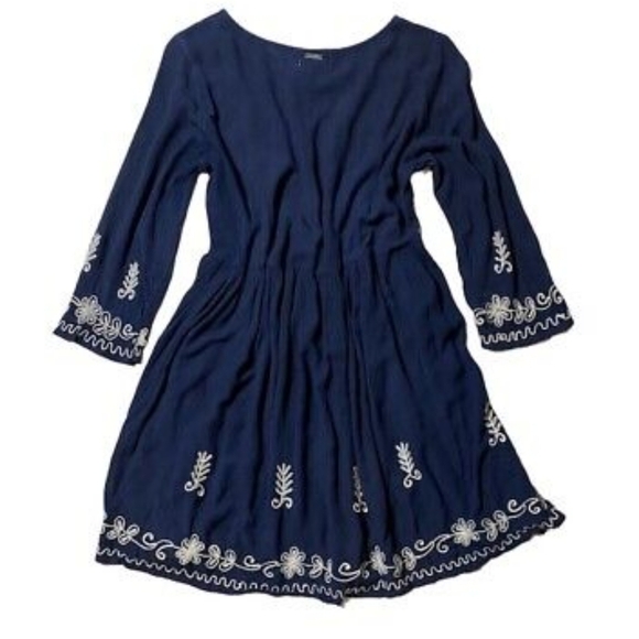 Exist Women's Blue Embroidered Boho Dress Size Large - Picture 2 of 9